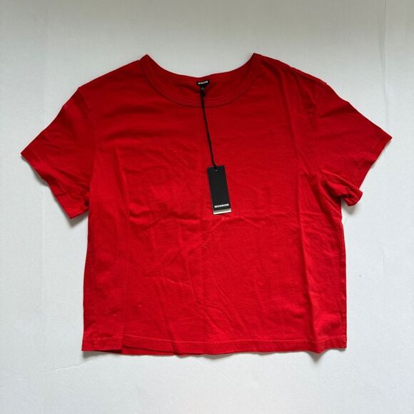 Monrow Red Box Cut T-Shirt Size Large NWT - Picture 1 of 6